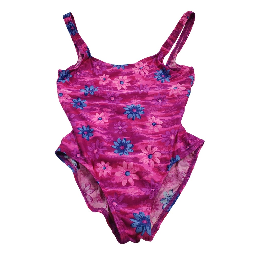 Speedo Womens Floral One Piece Swimsuit Size 12 Pink Blue